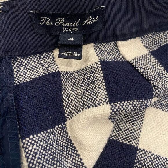 J. Crew Size 4 Navy Blue & White Gingham Check Pencil Skirt Lightweight Small - Picture 3 of 6